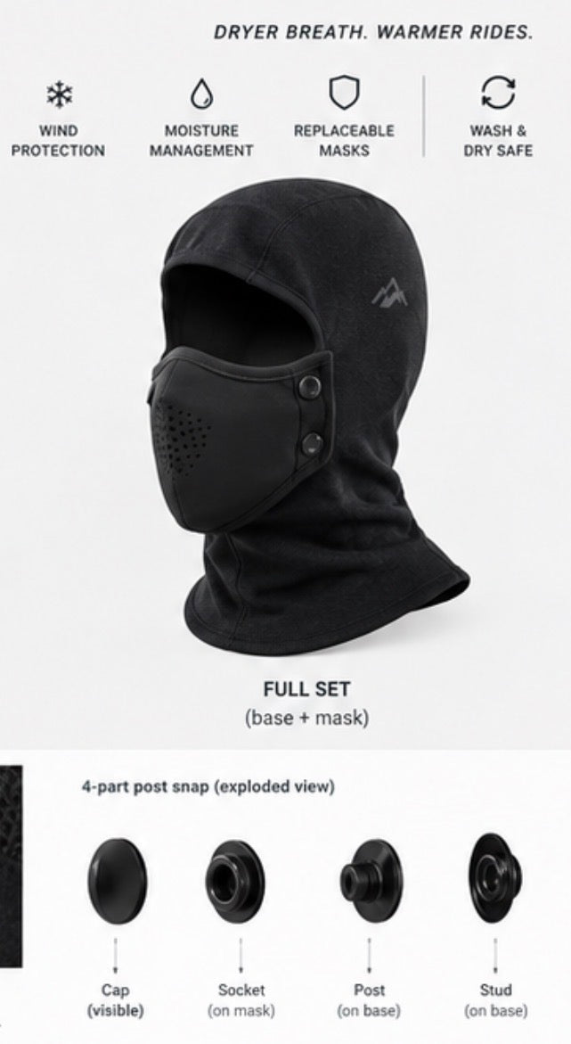 Glacier Guard black balaclava with detachable face mask and snap system