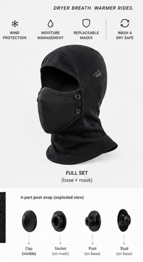 Glacier Guard black balaclava with detachable face mask and snap system